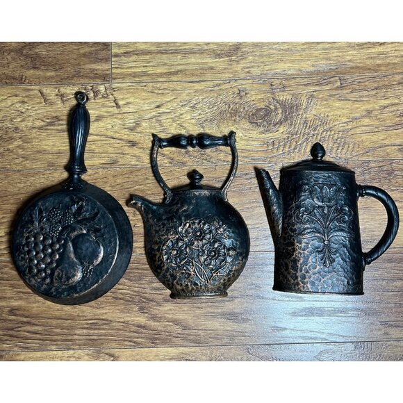 Vintage MCM 1972 Syroco 7261 Coffee Pot 7262 Teapot 7263 Skillet Wall Decor - Picture 1 of 8